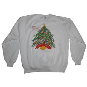 Vintage 90s Merry Christmas Tree Crew Neck Pullover Sweatshirt XL Grandmacore